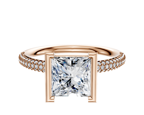 18K Rose Gold Bezel Half Bezel North/South Classic Dome 3-Row-Pave 2.0mm Engagement Ring