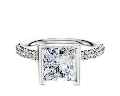 Platinum Bezel Half Bezel North/South Classic Dome 3-Row-Pave 2.0mm Engagement Ring