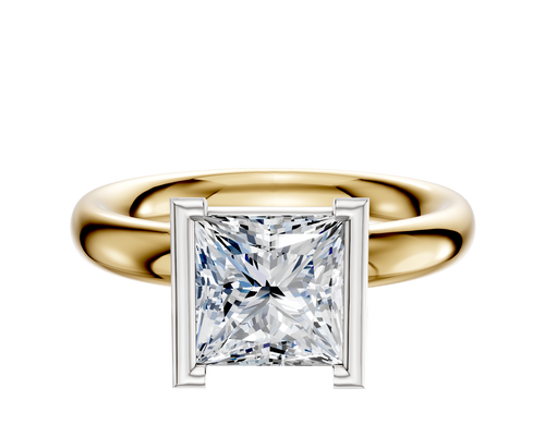 18K Two Tone Bezel Half Bezel North/South Classic Dome 3.0mm Engagement Ring