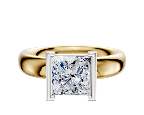 18K Two Tone Bezel Half Bezel North/South Classic Dome 4.0mm Engagement Ring