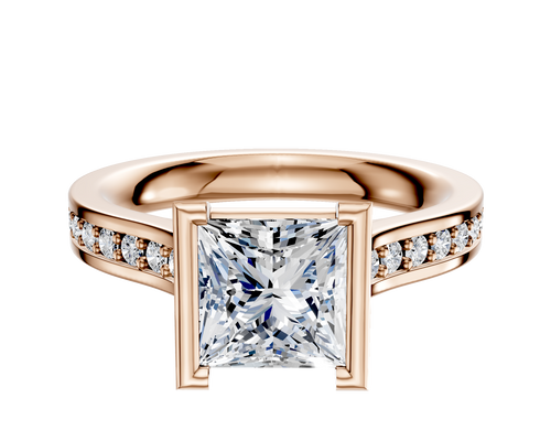 18K Rose Gold Bezel Half Bezel North/South Cathedral Flat 1-Row-Pave 2.5mm Engagement Ring