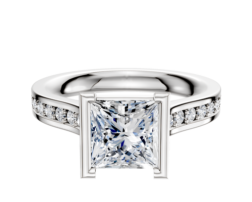 18K White Gold Bezel Half Bezel North/South Cathedral Flat 1-Row-Pave 2.5mm Engagement Ring