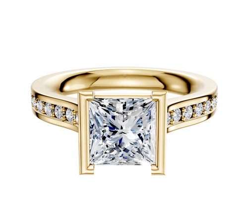 18K Yellow Gold Bezel Half Bezel North/South Cathedral Flat 1-Row-Pave 2.5mm Engagement Ring