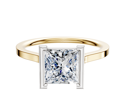 18K Two Tone Bezel Half Bezel North/South Cathedral Flat 1.5mm Engagement Ring