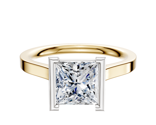 14K Two Tone Bezel Half Bezel North/South Cathedral Flat 2.0mm Engagement Ring