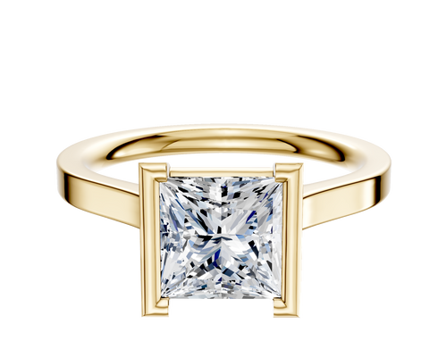 18K Yellow Gold Bezel Half Bezel North/South Cathedral Flat 2.0mm Engagement Ring