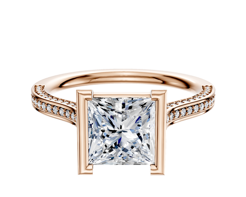 14K Rose Gold Bezel Half Bezel North/South Cathedral Flat 3-Row-Pave 2.0mm Engagement Ring