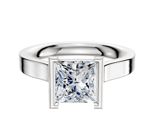 14K White Gold Bezel Half Bezel North/South Cathedral Flat 3.0mm Engagement Ring