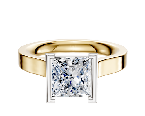 14K Two Tone Bezel Half Bezel North/South Cathedral Flat 3.0mm Engagement Ring