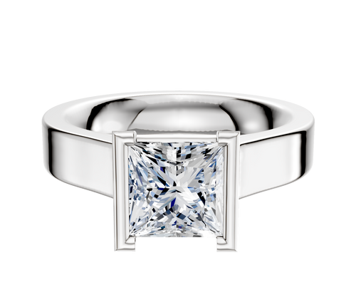14K White Gold Bezel Half Bezel North/South Cathedral Flat 4.0mm Engagement Ring