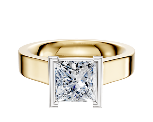 18K Two Tone Bezel Half Bezel North/South Cathedral Flat 4.0mm Engagement Ring