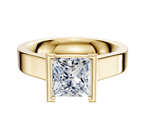 18K Yellow Gold Bezel Half Bezel North/South Cathedral Flat 4.0mm Engagement Ring