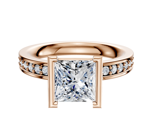 18K Rose Gold Bezel Half Bezel North/South Classic Flat 1-Row-Pave 2.5mm Engagement Ring