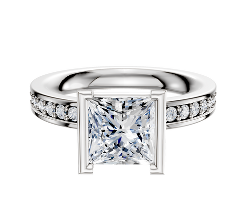 18K White Gold Bezel Half Bezel North/South Classic Flat 1-Row-Pave 2.5mm Engagement Ring