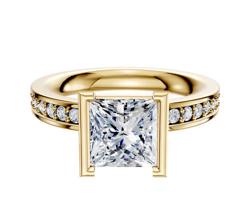 14K Yellow Gold Bezel Half Bezel North/South Classic Flat 1-Row-Pave 2.5mm Engagement Ring