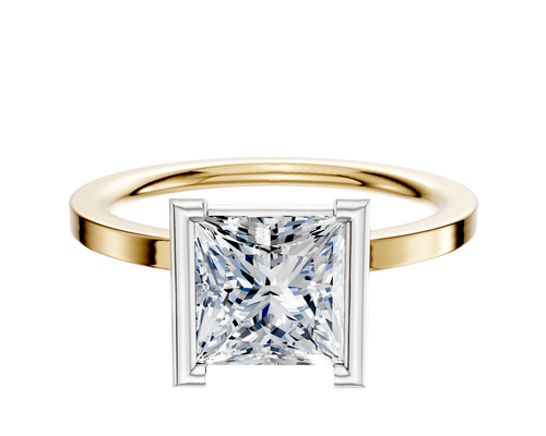 18K Two Tone Bezel Half Bezel North/South Classic Flat 1.5mm Engagement Ring