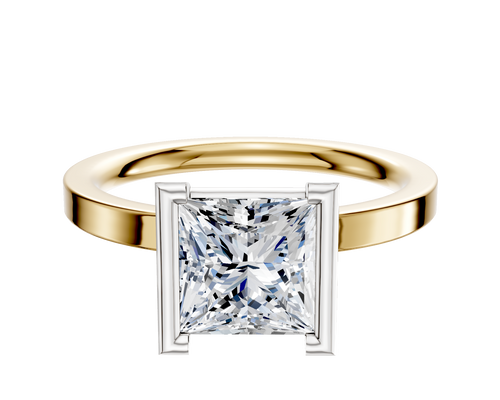 14K Two Tone Bezel Half Bezel North/South Classic Flat 2.0mm Engagement Ring