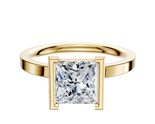 14K Yellow Gold Bezel Half Bezel North/South Classic Flat 2.0mm Engagement Ring