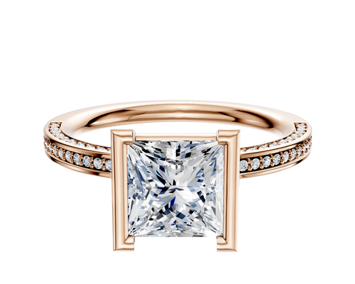 18K Rose Gold Bezel Half Bezel North/South Classic Flat 3-Row-Pave 2.0mm Engagement Ring