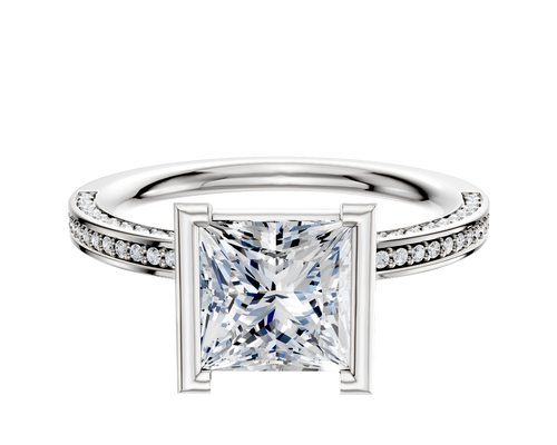 18K White Gold Bezel Half Bezel North/South Classic Flat 3-Row-Pave 2.0mm Engagement Ring