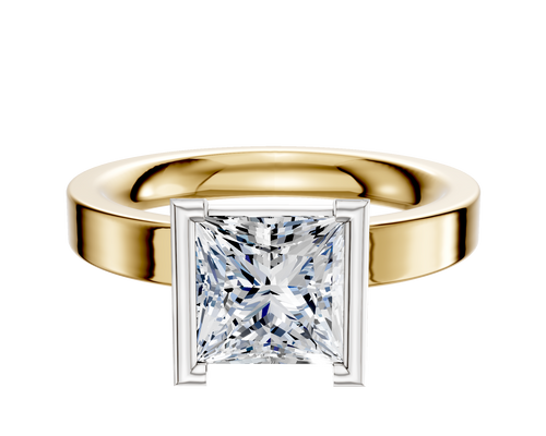 18K Two Tone Bezel Half Bezel North/South Classic Flat 3.0mm Engagement Ring