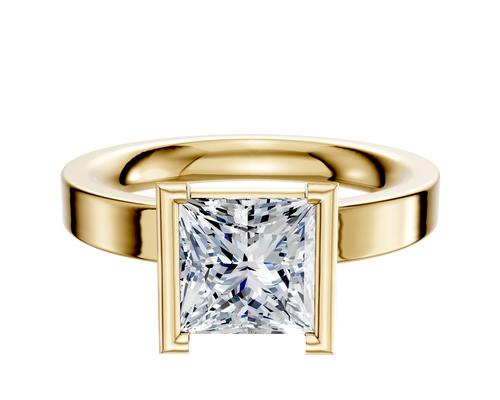 14K Yellow Gold Bezel Half Bezel North/South Classic Flat 3.0mm Engagement Ring