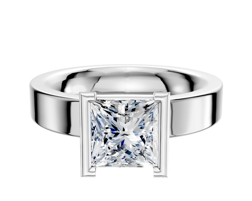 18K White Gold Bezel Half Bezel North/South Classic Flat 4.0mm Engagement Ring