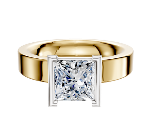 14K Two Tone Bezel Half Bezel North/South Classic Flat 4.0mm Engagement Ring