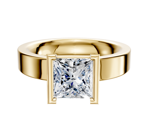 14K Yellow Gold Bezel Half Bezel North/South Classic Flat 4.0mm Engagement Ring