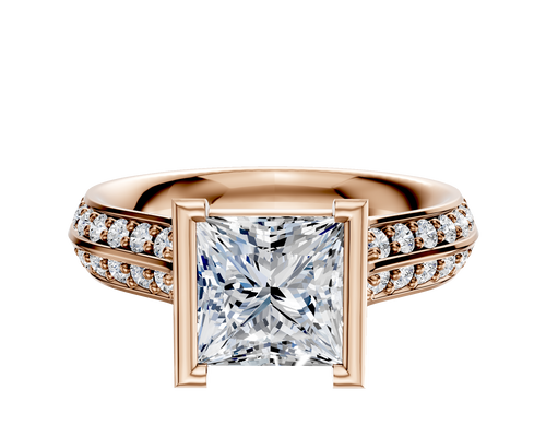 18K Rose Gold Bezel Half Bezel North/South Cathedral Knife Edge 1-Row-Pave 2.5mm Engagement Ring