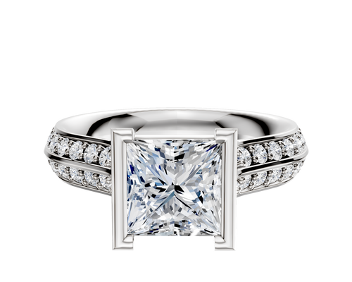 Platinum Bezel Half Bezel North/South Cathedral Knife Edge 1-Row-Pave 2.5mm Engagement Ring