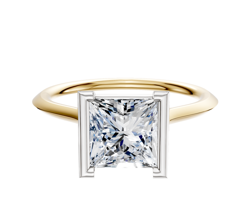 18K Two Tone Bezel Half Bezel North/South Cathedral Knife Edge 1.5mm Engagement Ring