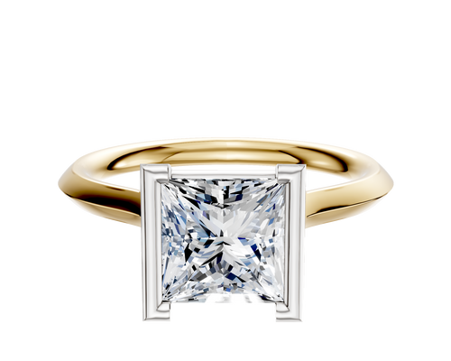 18K Two Tone Bezel Half Bezel North/South Cathedral Knife Edge 2.0mm Engagement Ring