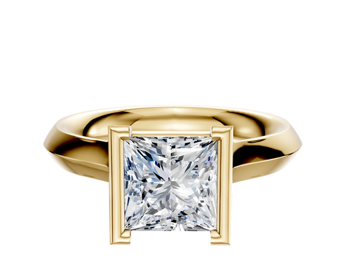 14K Yellow Gold Bezel Half Bezel North/South Cathedral Knife Edge 3.0mm Engagement Ring