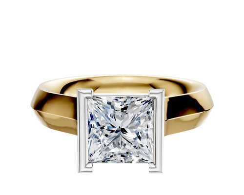 14K Two Tone Bezel Half Bezel North/South Cathedral Knife Edge 4.0mm Engagement Ring