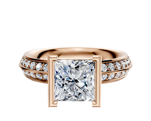 18K Rose Gold Bezel Half Bezel North/South Classic Knife Edge 1-Row-Pave 2.5mm Engagement Ring