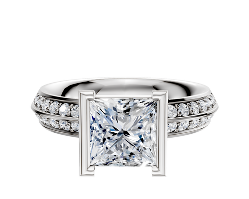 18K White Gold Bezel Half Bezel North/South Classic Knife Edge 1-Row-Pave 2.5mm Engagement Ring