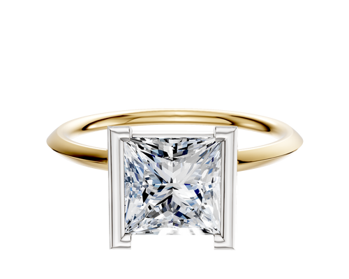 14K Two Tone Bezel Half Bezel North/South Classic Knife Edge 1.5mm Engagement Ring