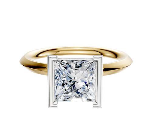 18K Two Tone Bezel Half Bezel North/South Classic Knife Edge 2.0mm Engagement Ring