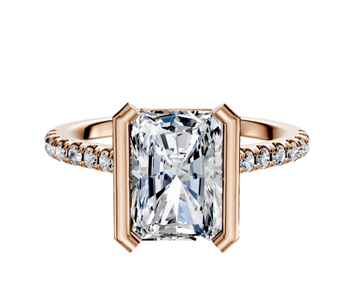 14K Rose Gold Bezel Half Bezel North/South Cathedral Dome 1-Row-Pave 2.5mm Engagement Ring