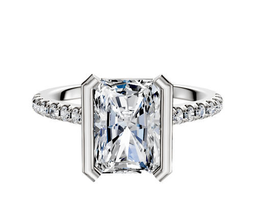 18K White Gold Bezel Half Bezel North/South Cathedral Dome 1-Row-Pave 2.5mm Engagement Ring