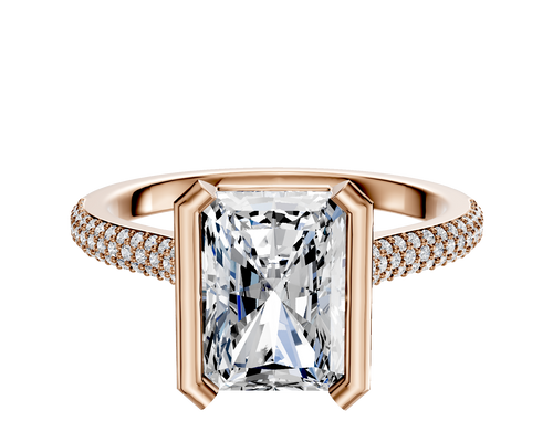 18K Rose Gold Bezel Half Bezel North/South Cathedral Dome 3-Row-Pave 2.0mm Engagement Ring