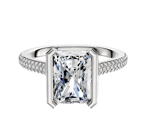 14K White Gold Bezel Half Bezel North/South Cathedral Dome 3-Row-Pave 2.0mm Engagement Ring