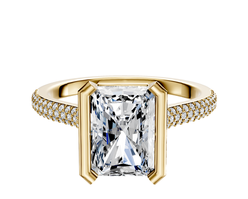 14K Yellow Gold Bezel Half Bezel North/South Cathedral Dome 3-Row-Pave 2.0mm Engagement Ring
