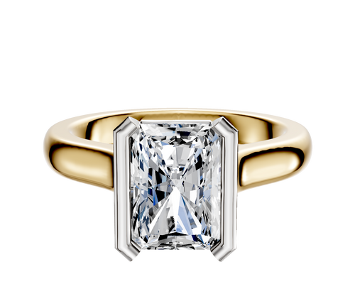 14K Two Tone Bezel Half Bezel North/South Cathedral Dome 3.0mm Engagement Ring
