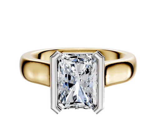 14K Two Tone Bezel Half Bezel North/South Cathedral Dome 4.0mm Engagement Ring