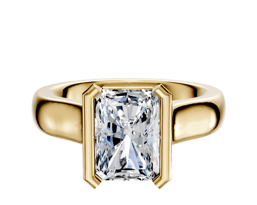 14K Yellow Gold Bezel Half Bezel North/South Cathedral Dome 4.0mm Engagement Ring