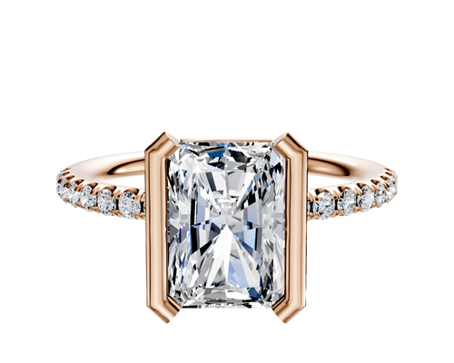 18K Rose Gold Bezel Half Bezel North/South Classic Dome 1-Row-Pave 2.5mm Engagement Ring
