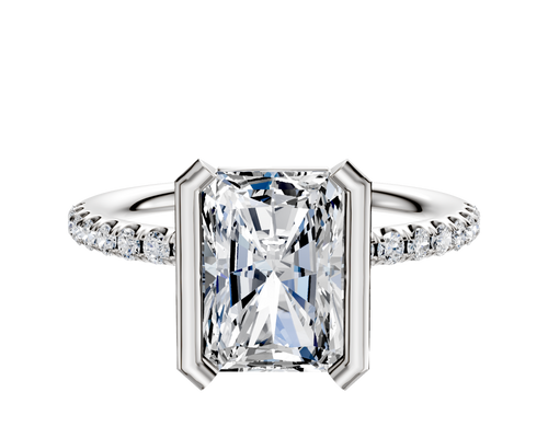 18K Two Tone Bezel Half Bezel North/South Classic Dome 1-Row-Pave 2.5mm Engagement Ring