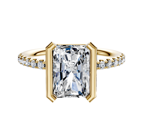 14K Yellow Gold Bezel Half Bezel North/South Classic Dome 1-Row-Pave 2.5mm Engagement Ring